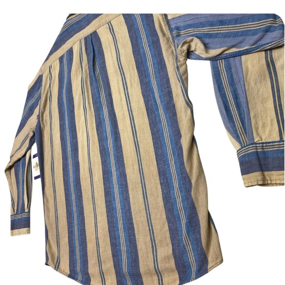 Vintage Northwest Territory Mens L Flannel Shirt Long Sleeve Blue Tan Stripe - Picture 12 of 16